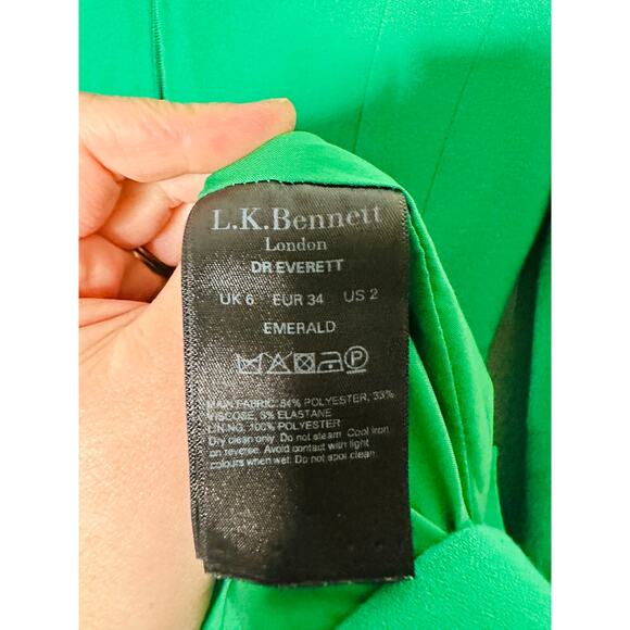 L.K. BENNETT Emerald Green Crew Neckline Everett Sheath Midi Dress Size US 2 - Picture 12 of 15